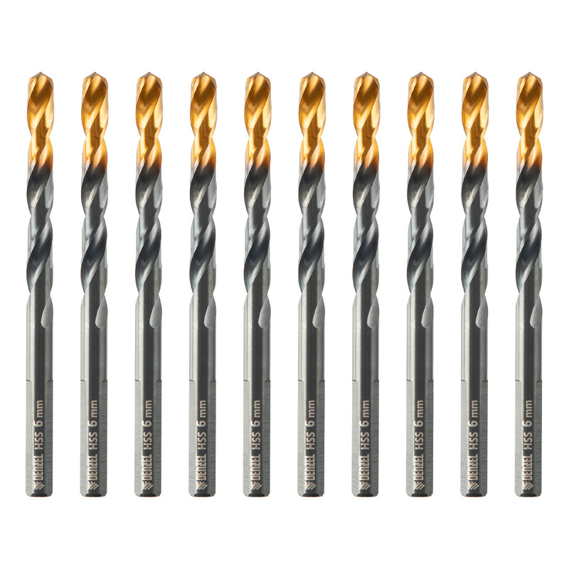 Сверло по металлу, 6 мм, HSS-Tin, Golden Tip, 10 шт.// Denzel Сверло по металлу, 6 мм, HSS-Tin, Golden Tip, 10 шт.// Denzel