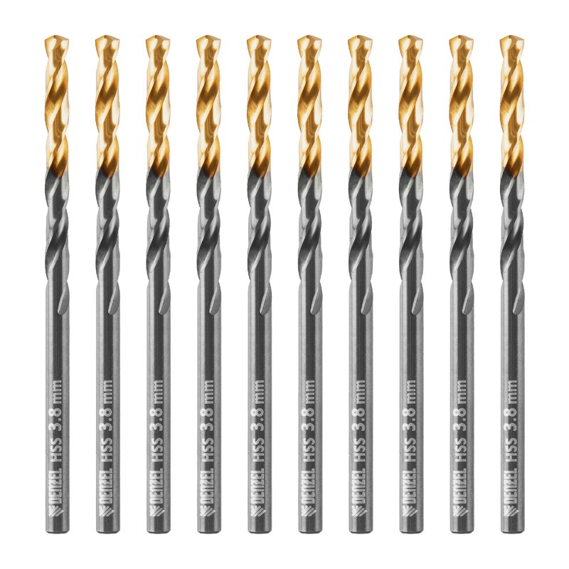 Сверло по металлу, 3,8 мм, HSS-Tin, Golden Tip, 10 шт.// Denzel Сверло по металлу, 3,8 мм, HSS-Tin, Golden Tip, 10 шт.// Denzel