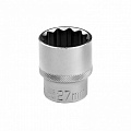 Головка торцевая, 27 мм, 12-гранная, CrV, под квадрат 1/2", хромированная// Stels Головка торцевая, 27 мм, 12-гранная, CrV, под квадрат 1/2", хромированная// Stels