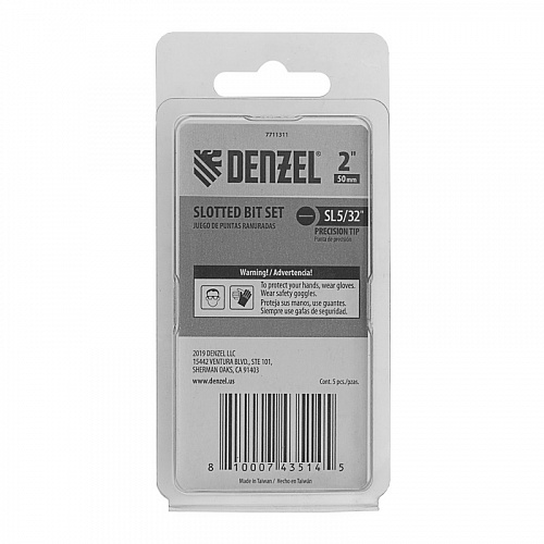 Набор бит, SL5/32"x2", 5 шт.// Denzel Набор бит, SL5/32"x2", 5 шт.// Denzel