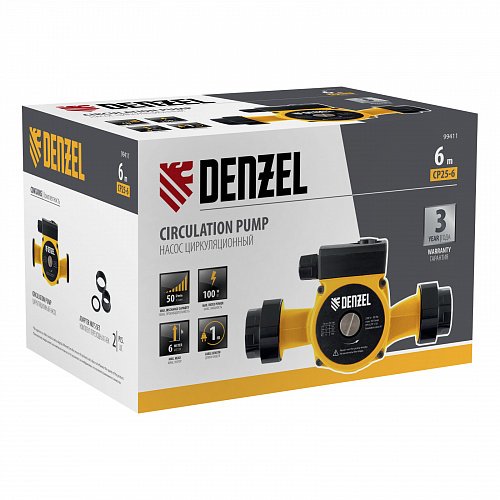 Циркуляционный насос CP25-6, напор 6 м, 50 л/мин, 1 м кабель, монт. длина 180 мм// Denzel Циркуляционный насос CP25-6, напор 6 м, 50 л/мин, 1 м кабель, монт. длина 180 мм// Denzel