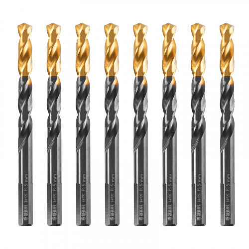 Сверло по металлу, 8,5 мм, HSS-Tin, Golden Tip, 8 шт.// Denzel Сверло по металлу, 8,5 мм, HSS-Tin, Golden Tip, 8 шт.// Denzel