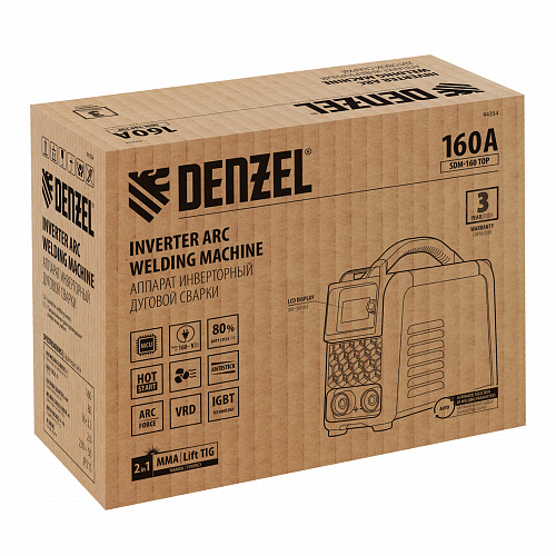 Аппарат инвертор. дуговой сварки SDM-160 Top, 160 А, ПВ 80%// Denzel Аппарат инвертор. дуговой сварки SDM-160 Top, 160 А, ПВ 80%// Denzel