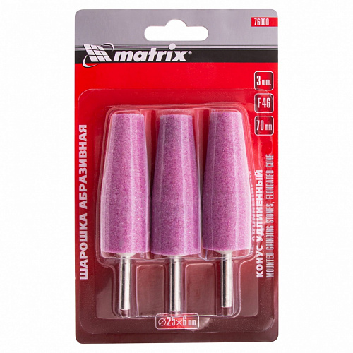 Шарошка абразивная, конус удлин., 25 х 70 мм, хвостовик 6 мм, F46, 3шт.// Matrix Шарошка абразивная, конус удлин., 25 х 70 мм, хвостовик 6 мм, F46, 3шт.// Matrix