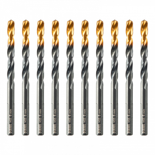 Сверло по металлу, 6 мм, HSS-Tin, Golden Tip, 10 шт.// Denzel Сверло по металлу, 6 мм, HSS-Tin, Golden Tip, 10 шт.// Denzel