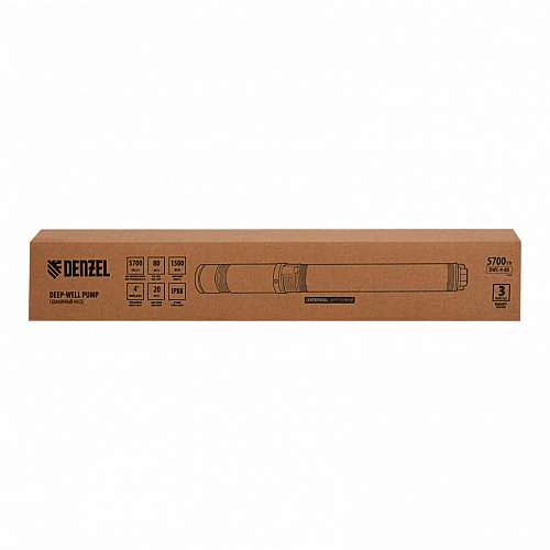 Скважинный насос DWC-4-80, центробежный, диаметр 4", 1500 Вт, 5700 л/ч, напор 80 м// Denzel Скважинный насос DWC-4-80, центробежный, диаметр 4", 1500 Вт, 5700 л/ч, напор 80 м// Denzel