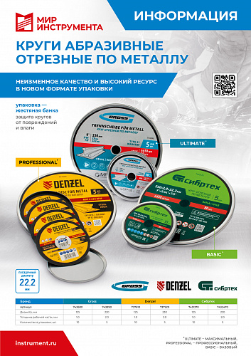 Круг отрезной по металлу, 230 х 2,0 х 22,2 мм, 84%A+16%B, в метал.банке, 5 шт.// Сибртех Круг отрезной по металлу, 230 х 2,0 х 22,2 мм, 84%A+16%B, в метал.банке, 5 шт.// Сибртех