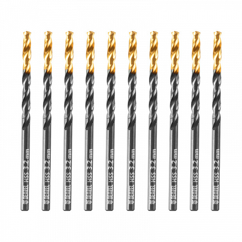 Сверло по металлу, 3,2 мм, HSS-Tin, Golden Tip, 10 шт.// Denzel Сверло по металлу, 3,2 мм, HSS-Tin, Golden Tip, 10 шт.// Denzel