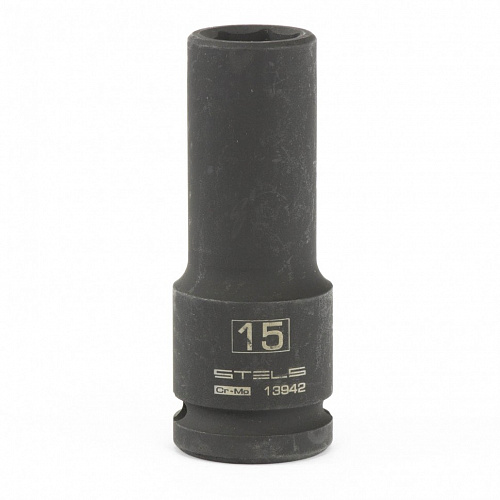 Головка ударная удлиненная шестигранная, 15 мм, 1/2", CrMo// Stels Головка ударная удлиненная шестигранная, 15 мм, 1/2", CrMo// Stels