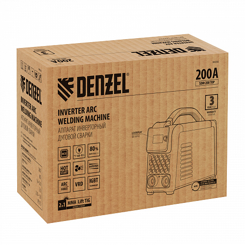 Аппарат инвертор. дуговой сварки SDM-200 Top, 200 А, ПВ 80%// Denzel Аппарат инвертор. дуговой сварки SDM-200 Top, 200 А, ПВ 80%// Denzel
