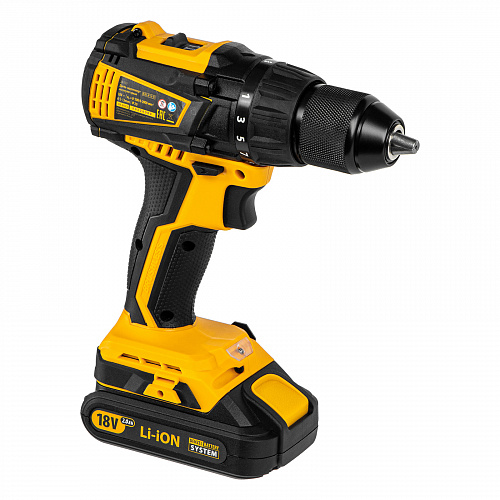 Дрель-шуруповерт аккумуляторная, бесщет. BLDL-IB-18-02, Li-Ion, 18 В, 2 акк.// Denzel Дрель-шуруповерт аккумуляторная, бесщет. BLDL-IB-18-02, Li-Ion, 18 В, 2 акк.// Denzel