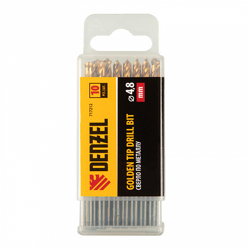 Сверло по металлу, 4,8 мм, HSS-Tin, Golden Tip, 10 шт.// Denzel Сверло по металлу, 4,8 мм, HSS-Tin, Golden Tip, 10 шт.// Denzel