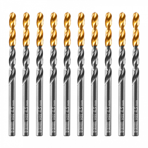 Сверло по металлу, 4,5 мм, HSS-Tin, Golden Tip, 10 шт.// Denzel Сверло по металлу, 4,5 мм, HSS-Tin, Golden Tip, 10 шт.// Denzel