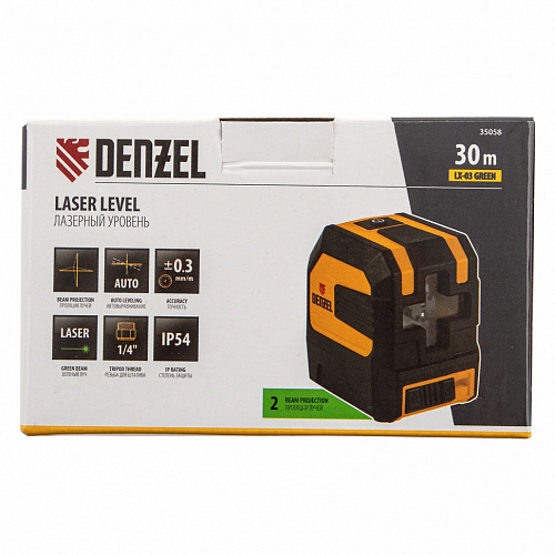 Лазерный уровень LX 03 Green, 30 м, 520 нм, резьба 1/4"// Denzel Лазерный уровень LX 03 Green, 30 м, 520 нм, резьба 1/4"// Denzel
