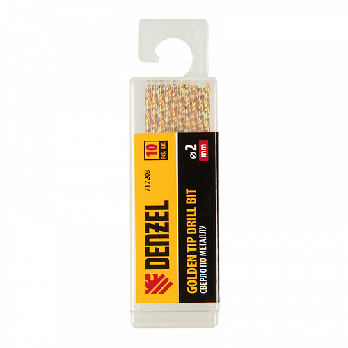 Сверло по металлу, 2 мм, HSS-Tin, Golden Tip, 10 шт.// Denzel Сверло по металлу, 2 мм, HSS-Tin, Golden Tip, 10 шт.// Denzel