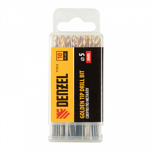 Сверло по металлу, 5 мм, HSS-Tin, Golden Tip, 10 шт.// Denzel Сверло по металлу, 5 мм, HSS-Tin, Golden Tip, 10 шт.// Denzel