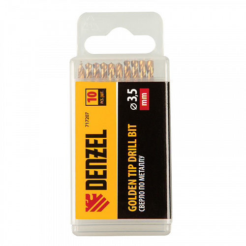 Сверло по металлу, 3,5 мм, HSS-Tin, Golden Tip, 10 шт.// Denzel Сверло по металлу, 3,5 мм, HSS-Tin, Golden Tip, 10 шт.// Denzel