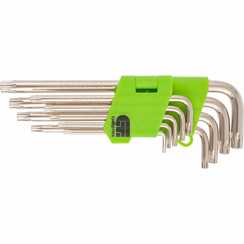 Набор ключей имбусовых Tamper-Torx, 9 шт., TT10-ТT50, 45x, закаленные, удлиненные, никель// Сибртех Набор ключей имбусовых Tamper-Torx, 9 шт., TT10-ТT50, 45x, закаленные, удлиненные, никель// Сибртех