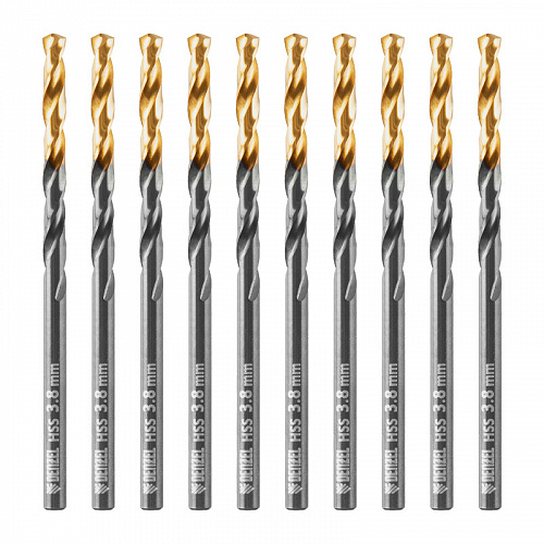 Сверло по металлу, 3,8 мм, HSS-Tin, Golden Tip, 10 шт.// Denzel Сверло по металлу, 3,8 мм, HSS-Tin, Golden Tip, 10 шт.// Denzel