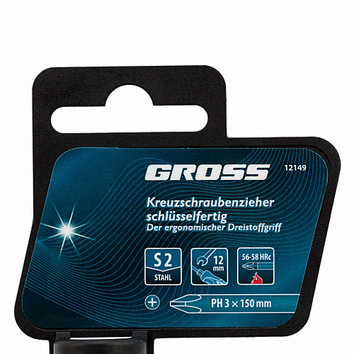 Отвертка, PH3x150 мм, S2, 3к ручка// Gross Отвертка, PH3x150 мм, S2, 3к ручка// Gross