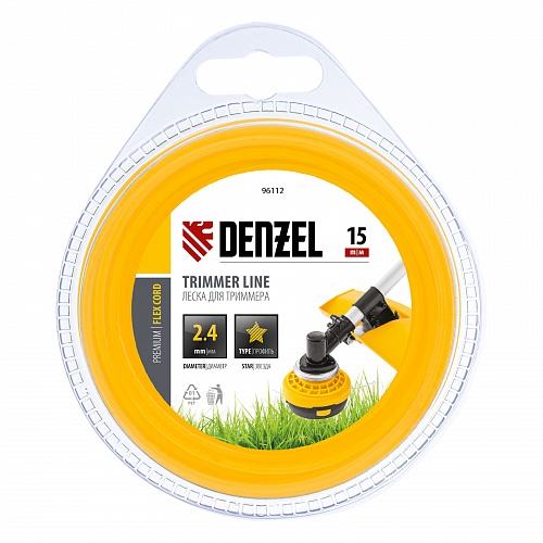 Леска для триммера звезда 2,4 мм х 15 м, блистер FLEX CORD// Denzel Леска для триммера звезда 2,4 мм х 15 м, блистер FLEX CORD// Denzel