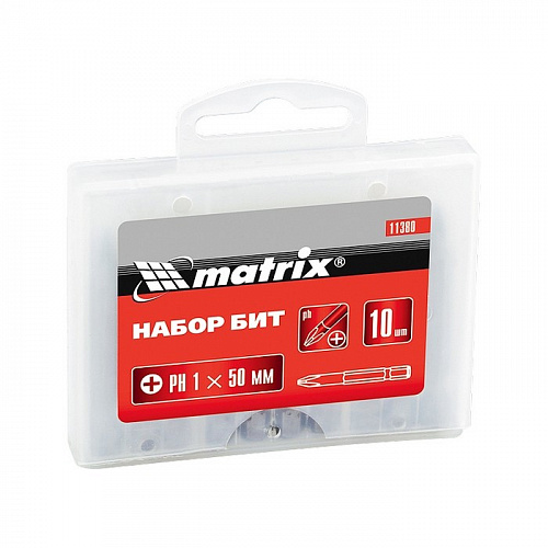 Набор бит Pz2 x 50 мм, сталь 45Х, 10 шт., в пласт. боксе// Matrix Набор бит Pz2 x 50 мм, сталь 45Х, 10 шт., в пласт. боксе// Matrix