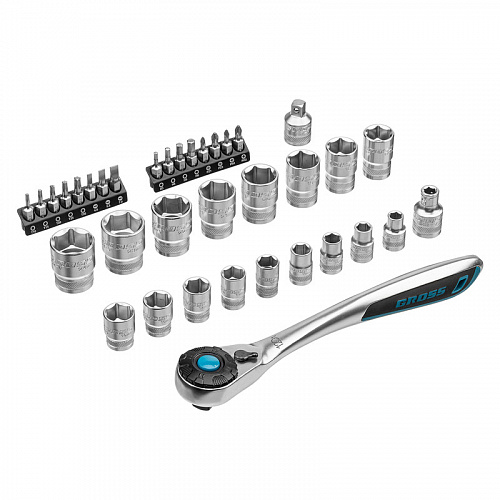 Набор торцевых головок, трещотка 120 зубьев, 1/2",3/8”, CrV, 36 предметов// Gross Набор торцевых головок, трещотка 120 зубьев, 1/2",3/8”, CrV, 36 предметов// Gross