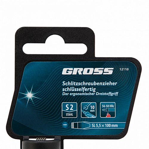 Отвертка, SL5,5x100 мм, S2, 3к рукоятка// Gross Отвертка, SL5,5x100 мм, S2, 3к рукоятка// Gross