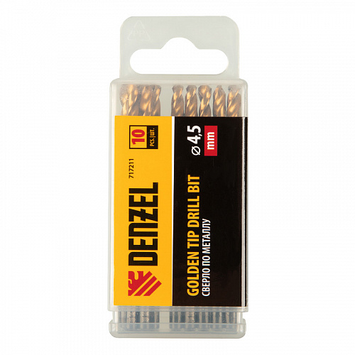 Сверло по металлу, 4,5 мм, HSS-Tin, Golden Tip, 10 шт.// Denzel Сверло по металлу, 4,5 мм, HSS-Tin, Golden Tip, 10 шт.// Denzel