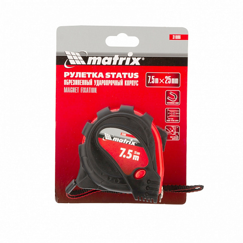 Рулетка Status magnet 3 fixations, 7,5 м х 25 мм, обрезиненный корпус, зацеп с магнитом// Matrix Рулетка Status magnet 3 fixations, 7,5 м х 25 мм, обрезиненный корпус, зацеп с магнитом// Matrix