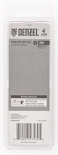 Набор бит, PH1x4", 5 шт.// Denzel Набор бит, PH1x4", 5 шт.// Denzel