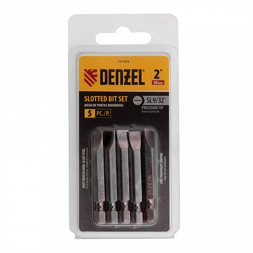 Набор бит, SL9/32"x2", 5 шт.// Denzel Набор бит, SL9/32"x2", 5 шт.// Denzel