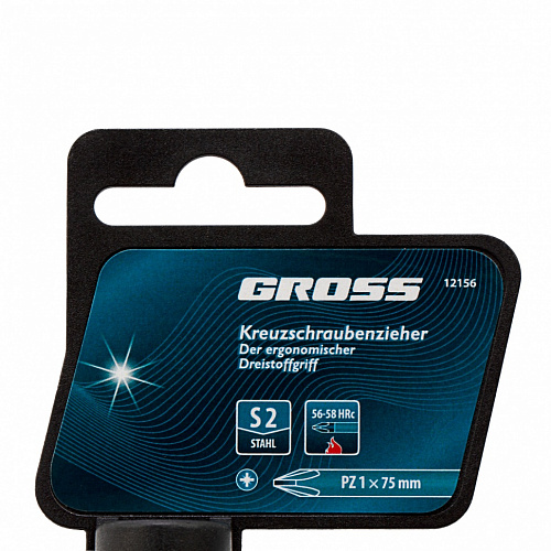 Отвертка, PZ1x75 мм, S2, 3к ручка// Gross Отвертка, PZ1x75 мм, S2, 3к ручка// Gross