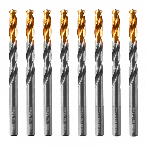 Сверло по металлу, 7,5 мм, HSS-Tin, Golden Tip, 8 шт.// Denzel Сверло по металлу, 7,5 мм, HSS-Tin, Golden Tip, 8 шт.// Denzel