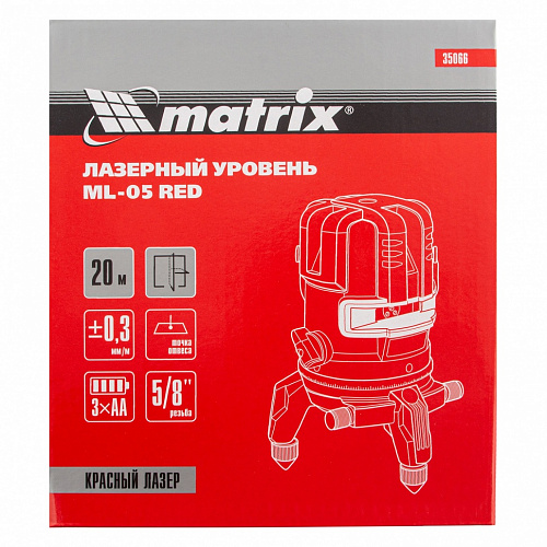 Лазерный уровень ML 05 Red, 20 м, 635 нм, резьба 5/8"// Matrix Лазерный уровень ML 05 Red, 20 м, 635 нм, резьба 5/8"// Matrix