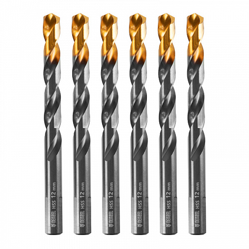 Сверло по металлу, 12 мм, HSS-Tin, Golden Tip, 6 шт.// Denzel Сверло по металлу, 12 мм, HSS-Tin, Golden Tip, 6 шт.// Denzel