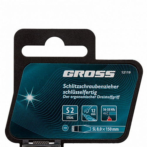Отвертка, SL8,0x150 мм, S2, 3к рукоятка// Gross Отвертка, SL8,0x150 мм, S2, 3к рукоятка// Gross
