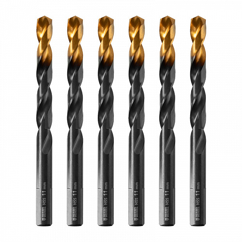 Сверло по металлу, 11 мм, HSS-Tin, Golden Tip, 6 шт.// Denzel Сверло по металлу, 11 мм, HSS-Tin, Golden Tip, 6 шт.// Denzel