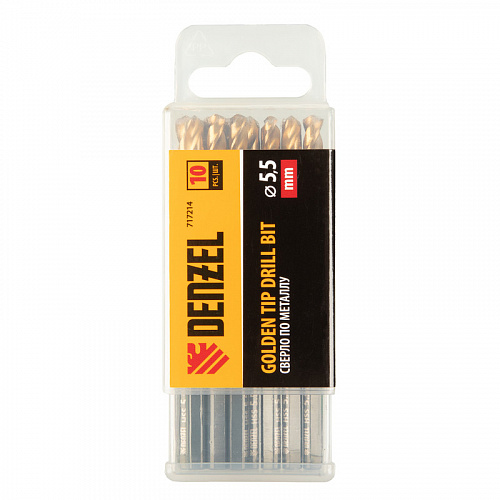 Сверло по металлу, 5,5 мм, HSS-Tin, Golden Tip, 10 шт.// Denzel Сверло по металлу, 5,5 мм, HSS-Tin, Golden Tip, 10 шт.// Denzel