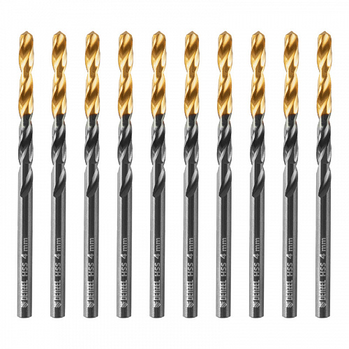 Сверло по металлу, 4 мм, HSS-Tin, Golden Tip, 10 шт.// Denzel Сверло по металлу, 4 мм, HSS-Tin, Golden Tip, 10 шт.// Denzel
