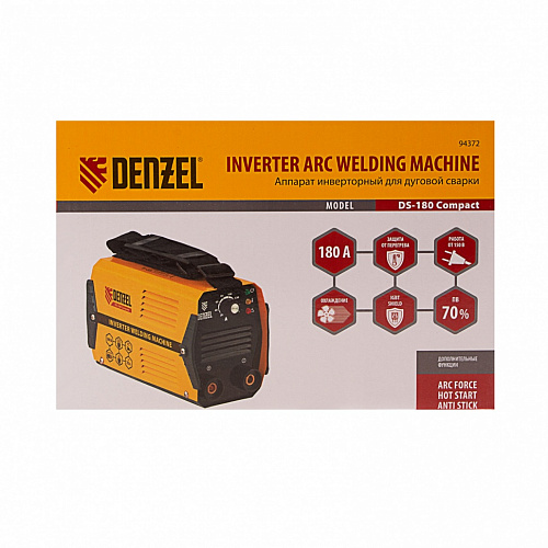 Аппарат инвертор. дуговой сварки DS-180 Compact, 180 А, ПВ 70%, диам.эл. 1,6-4 мм// Denzel Аппарат инвертор. дуговой сварки DS-180 Compact, 180 А, ПВ 70%, диам.эл. 1,6-4 мм// Denzel